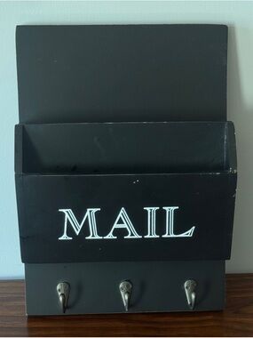 Black Wall Mail Organizer with Hooks